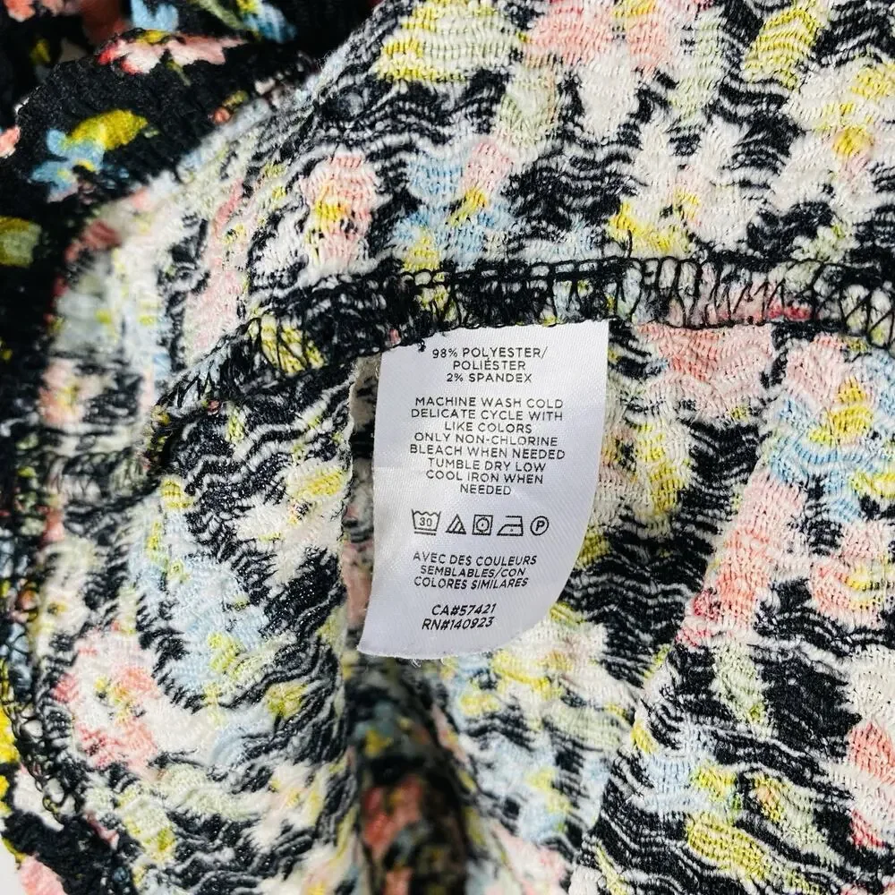 Ann Taylor LOFT Top 16 18 Black Floral Puff Sleeve Tee